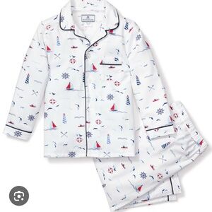 White and Red Nautical Pajama Set with Piping Details